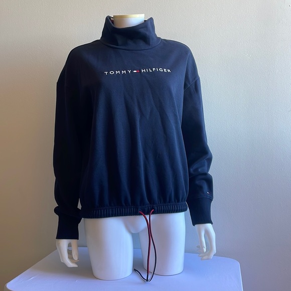 Tommy Hilfiger Women's Pine Logo Funnel Neck - Masters Navy Small - Picture 1 of 7